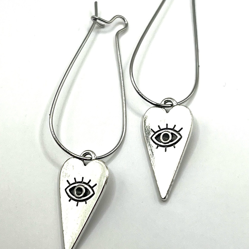 Silver Heart Eye Earrings